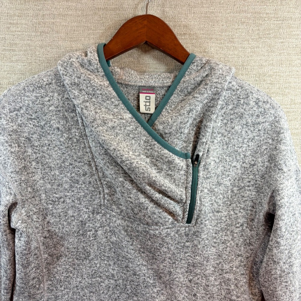 Stio Sweetwater Heather Gray Fleece Hoodie Womens Med Asymmetrical Zip‎ Pullover